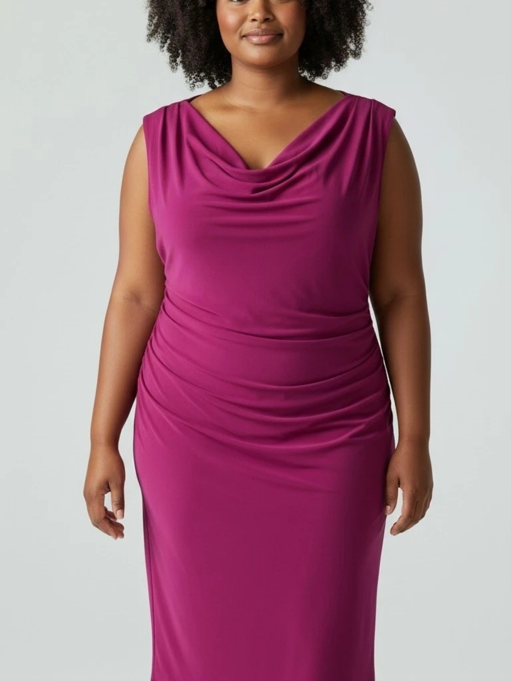 Ronni Nicole Sleeveless Drape Neck Dress in Magenta